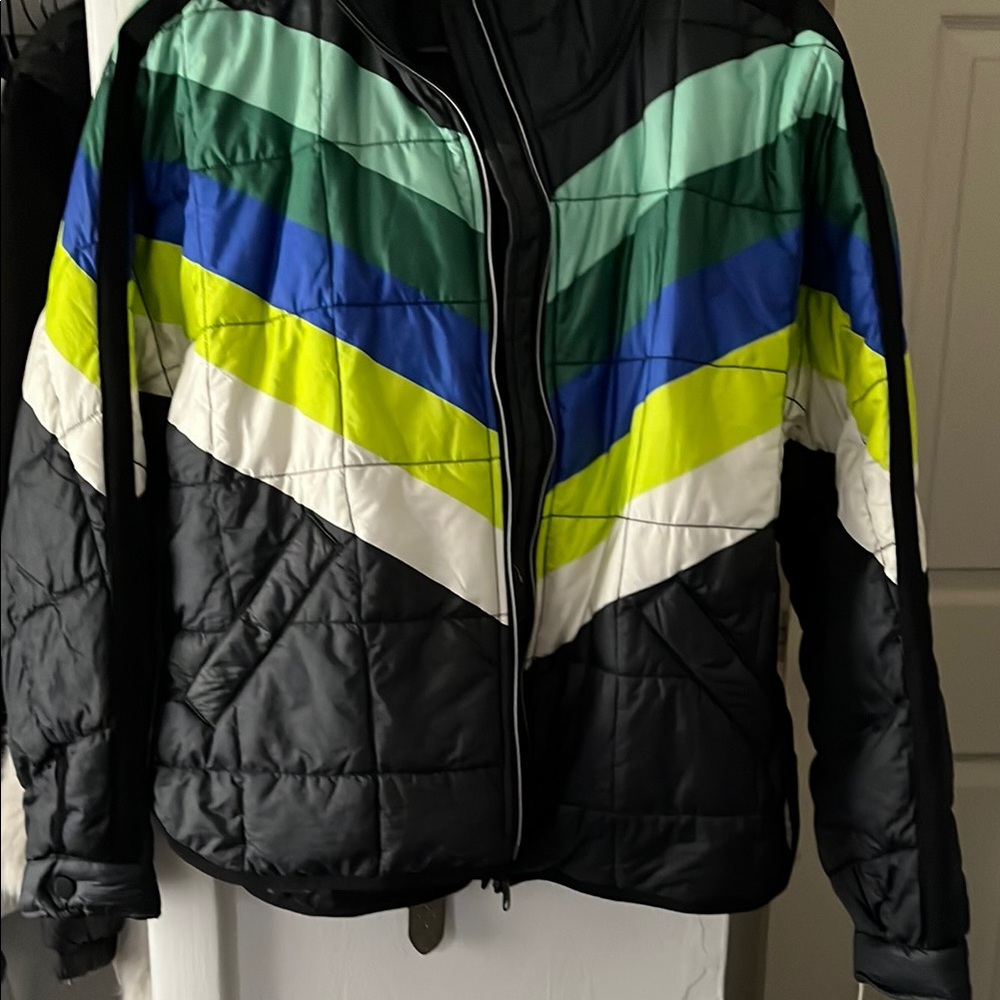 Free People Black and Green Chevron Ski Jacket Insulated